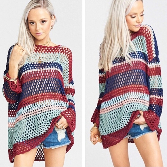 Show Me Your Mumu Paula Crochet Pullover Oversized Striped Sweater Size Medium - Picture 1 of 7